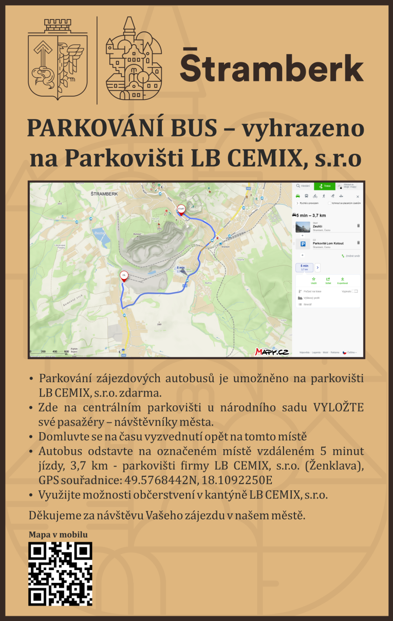 Informace pro parkování autobusů Informace pro parkování autobusů