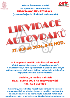 Likvidace autovraků – 27. 4. 2024, 8 – 12 hodin